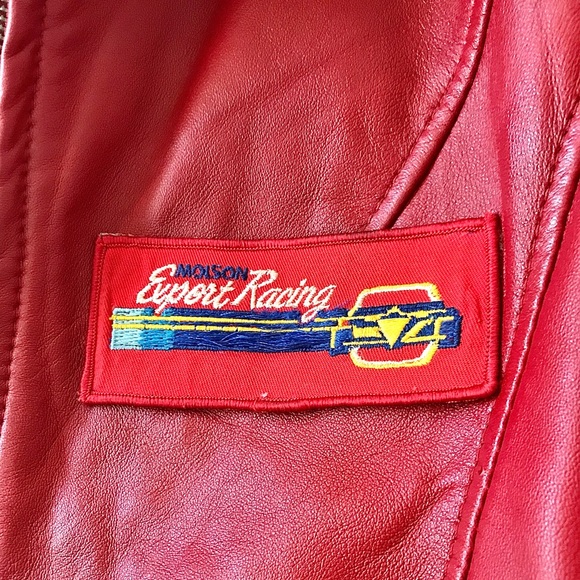 Red leather biker jacket vintage racing varsity patches moto motorcycle … - Picture 8 of 11